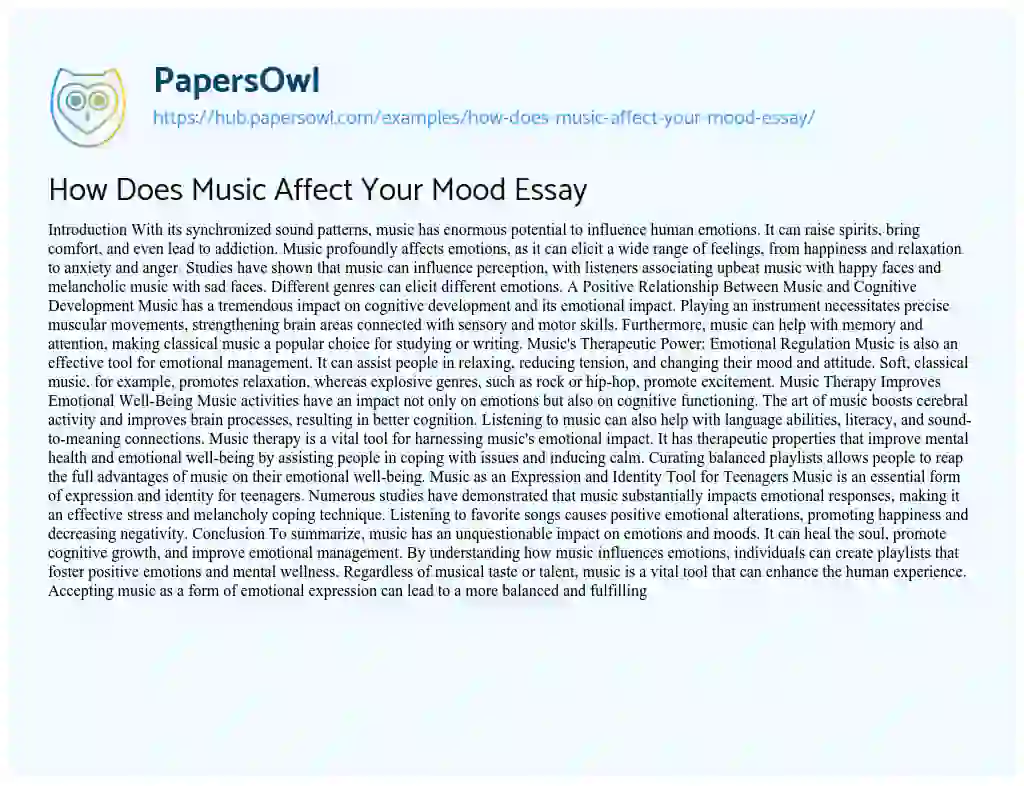 Essay on How Does Music Affect Your Mood Essay