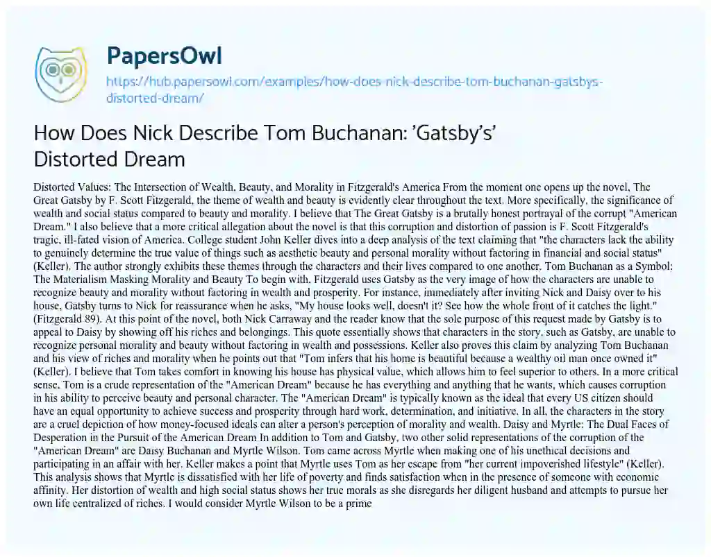 Essay on How Does Nick Describe Tom Buchanan: ‘Gatsby’s’ Distorted Dream