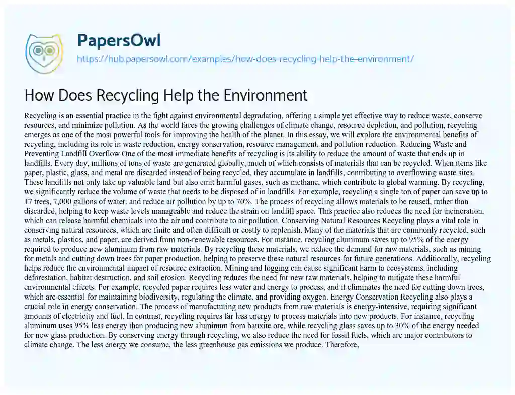 Essay on How Does Recycling Help the Environment