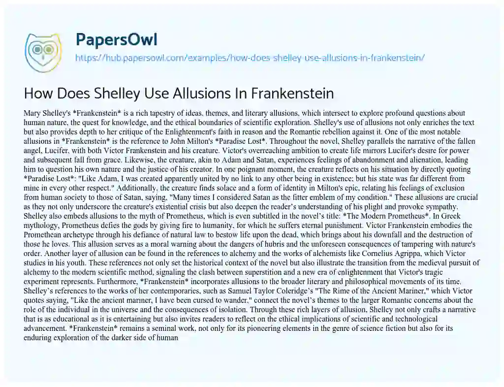 Essay on How Does Shelley Use Allusions In Frankenstein