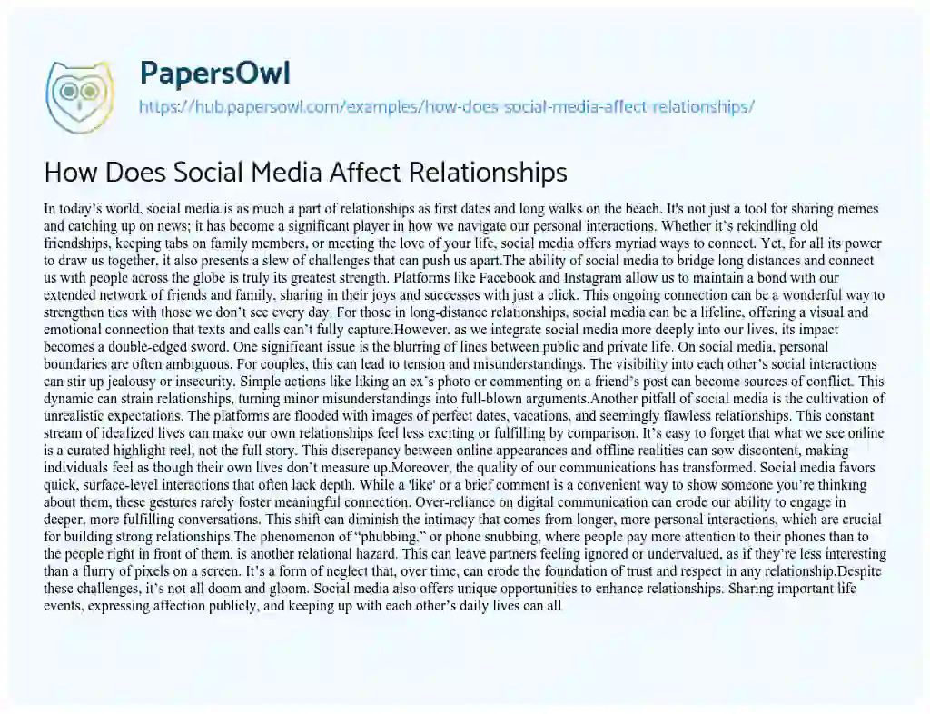 Essay on How Does Social Media Affect Relationships