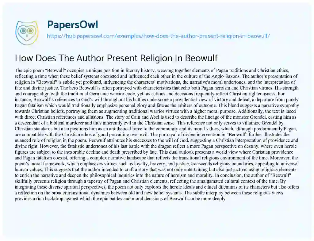 Essay on How Does The Author Present Religion In Beowulf