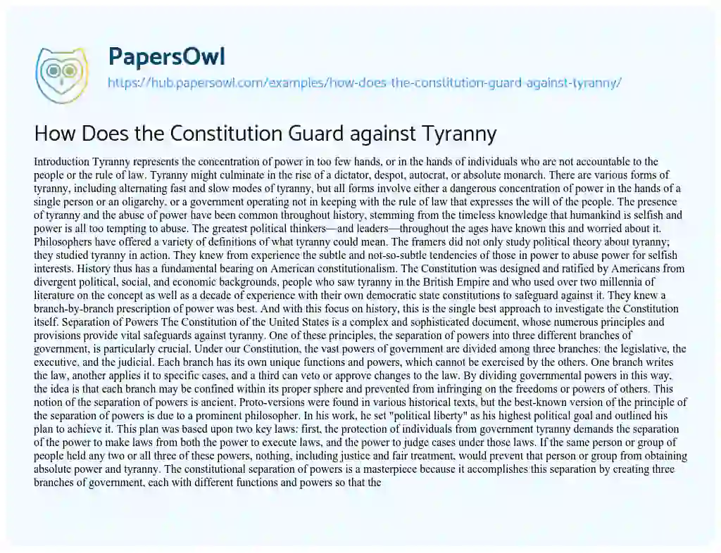 Essay on How Does the Constitution Guard against Tyranny
