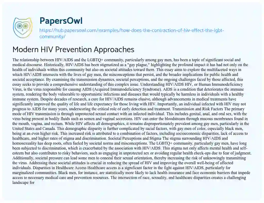 Essay on Modern HIV Prevention Approaches