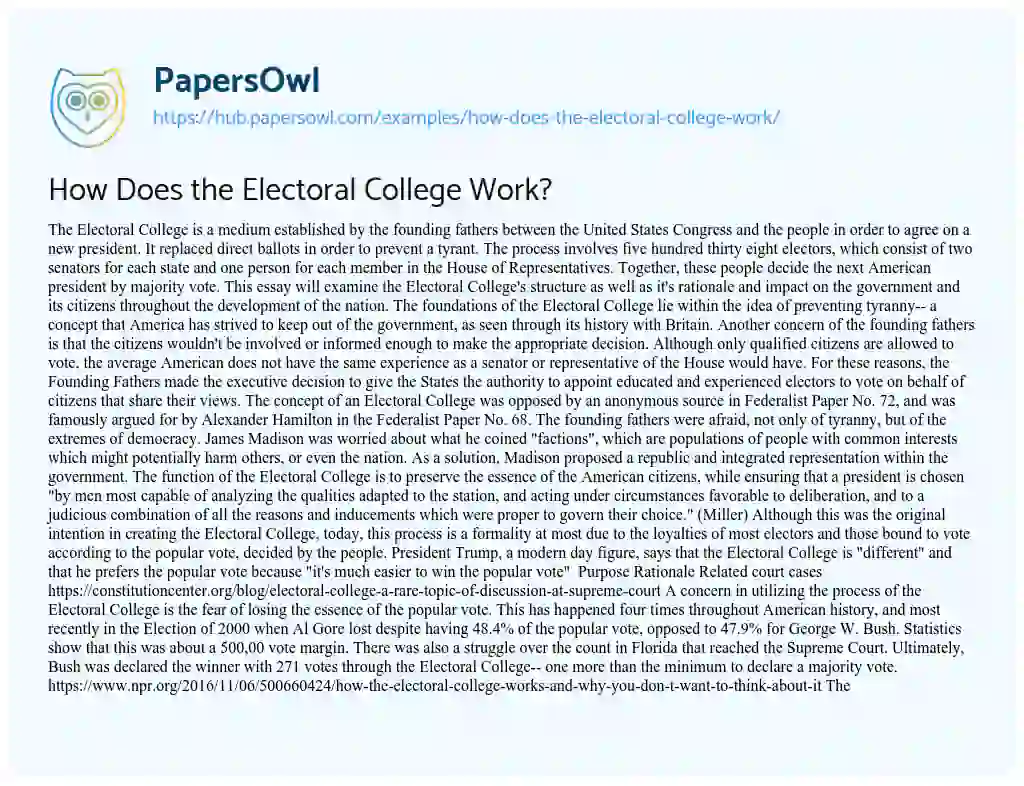 Essay on How Does the Electoral College Work?
