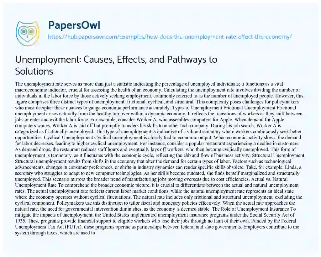Essay on Unemployment: Causes, Effects, and Pathways to Solutions