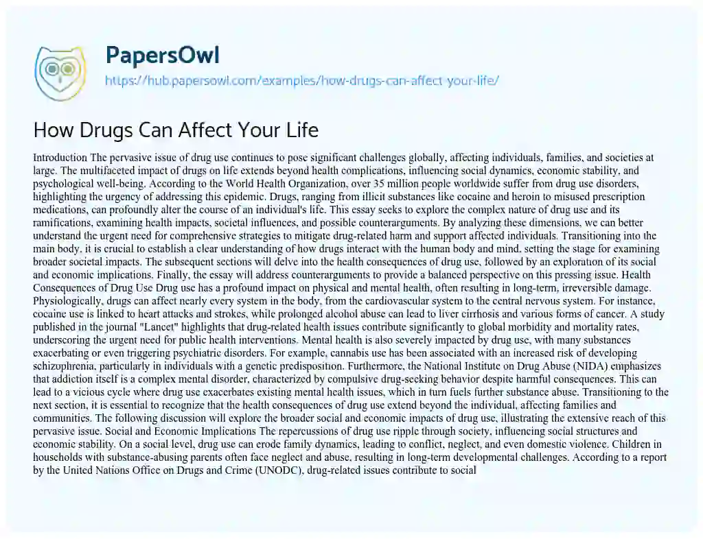Essay on How Drugs Can Affect Your Life