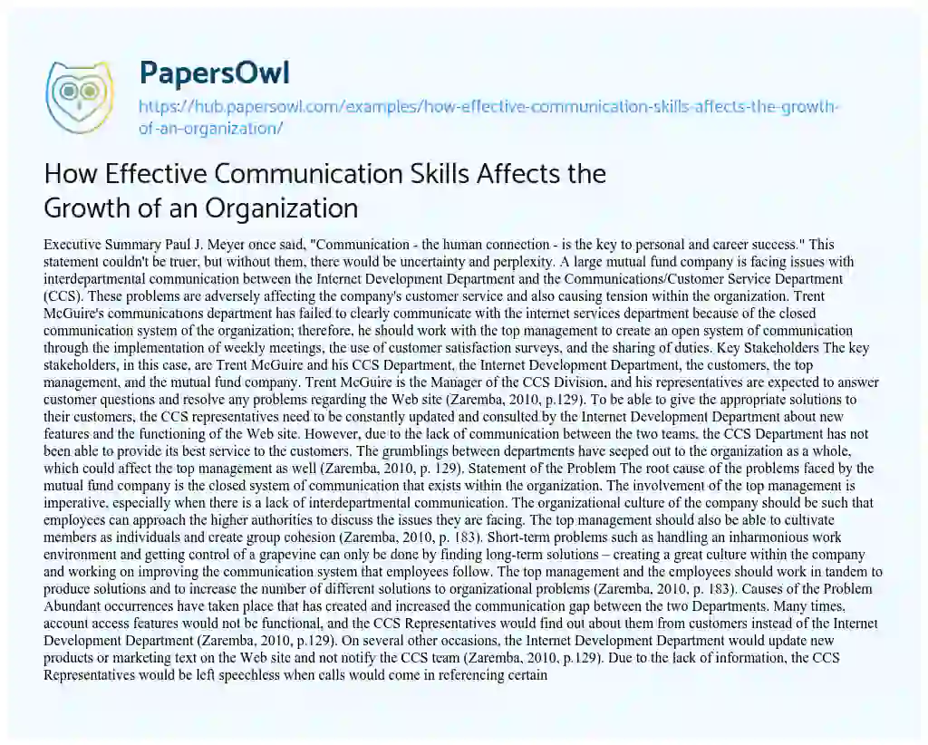 Essay on How Effective Communication Skills Affects the Growth of an Organization