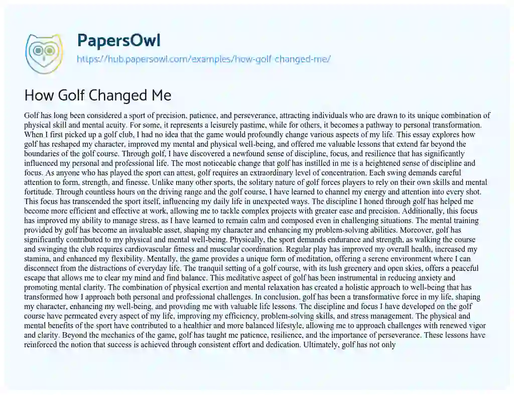 Essay on How Golf Changed Me