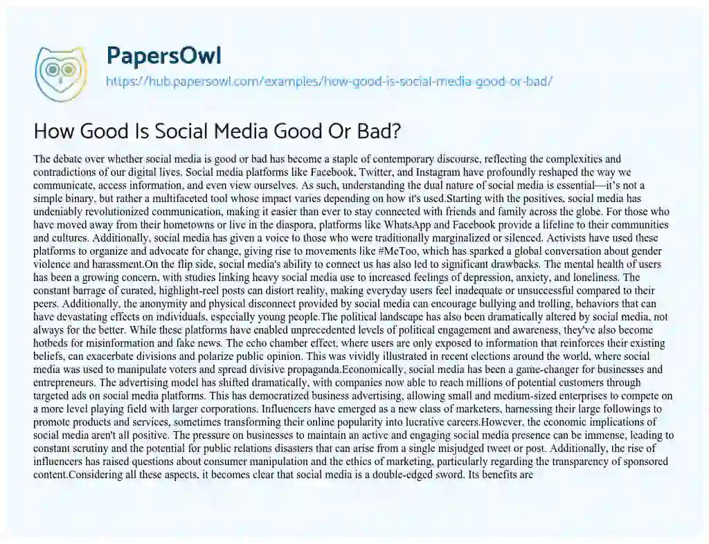 Essay on How Good Is Social Media Good Or Bad?