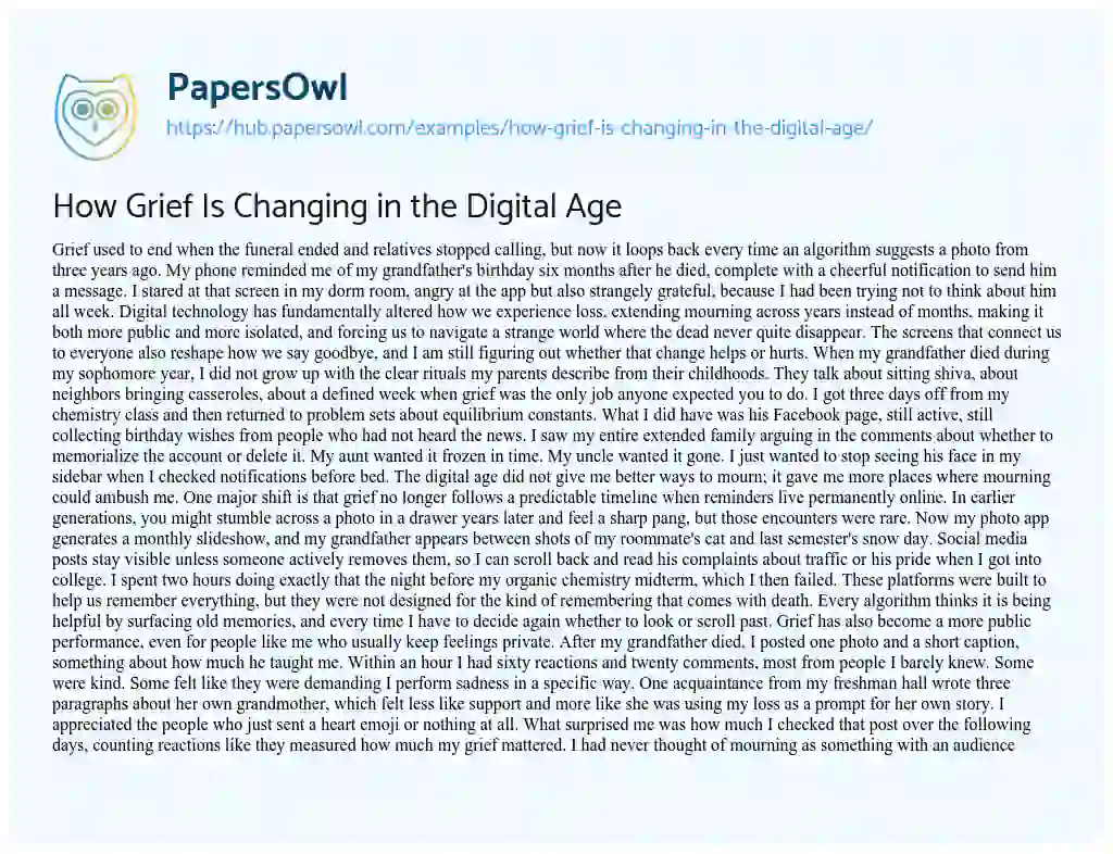 Essay on How Grief Is Changing in the Digital Age