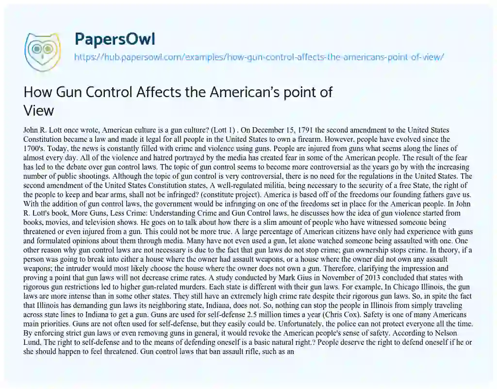 Essay on How Gun Control Affects the American’s point of View