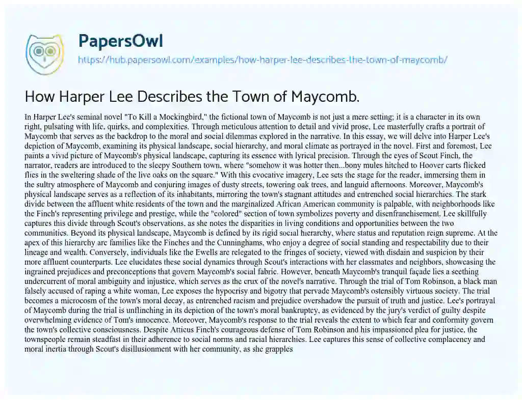 Essay on How Harper Lee Describes the Town of Maycomb.
