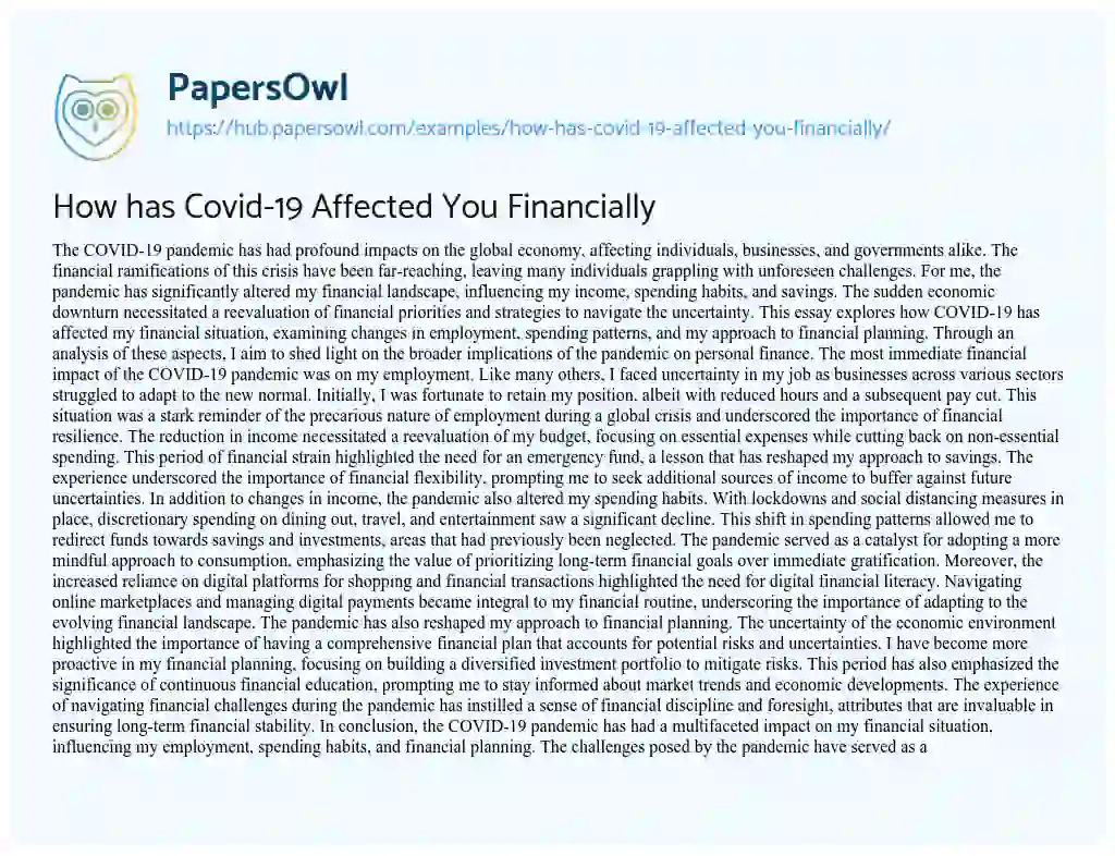Essay on How has Covid-19 Affected You Financially