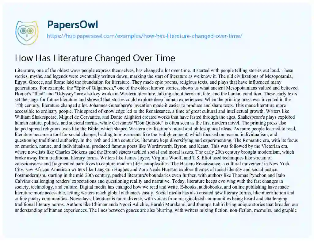 Essay on How Has Literature Changed Over Time