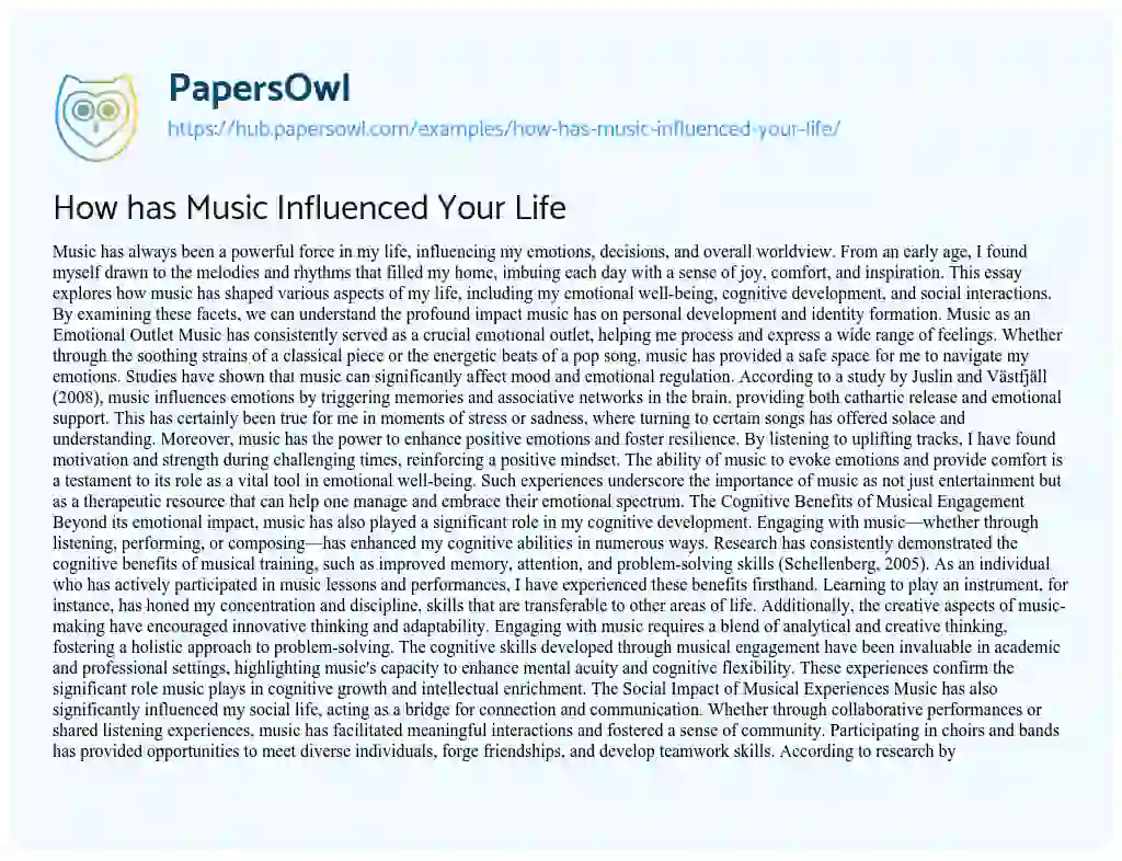 Essay on How has Music Influenced Your Life
