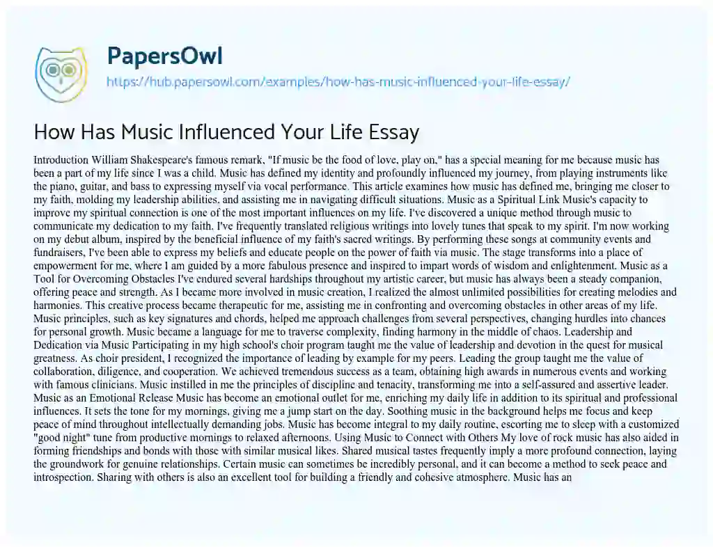 Essay on How Has Music Influenced Your Life Essay