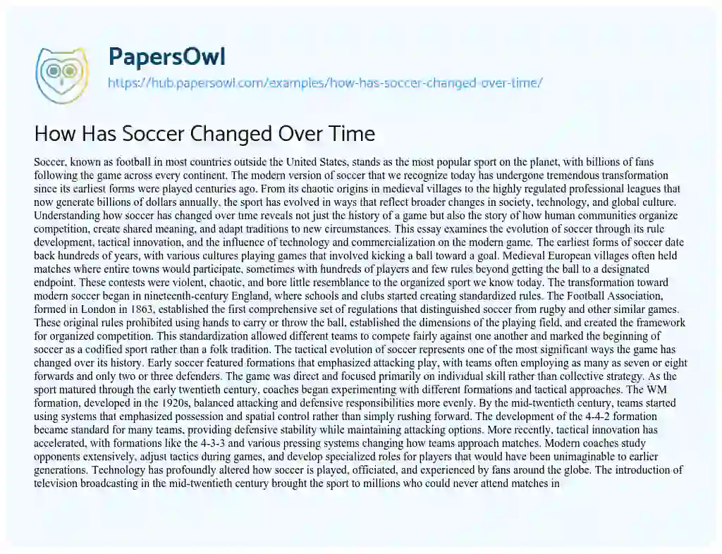 Essay on How Has Soccer Changed Over Time