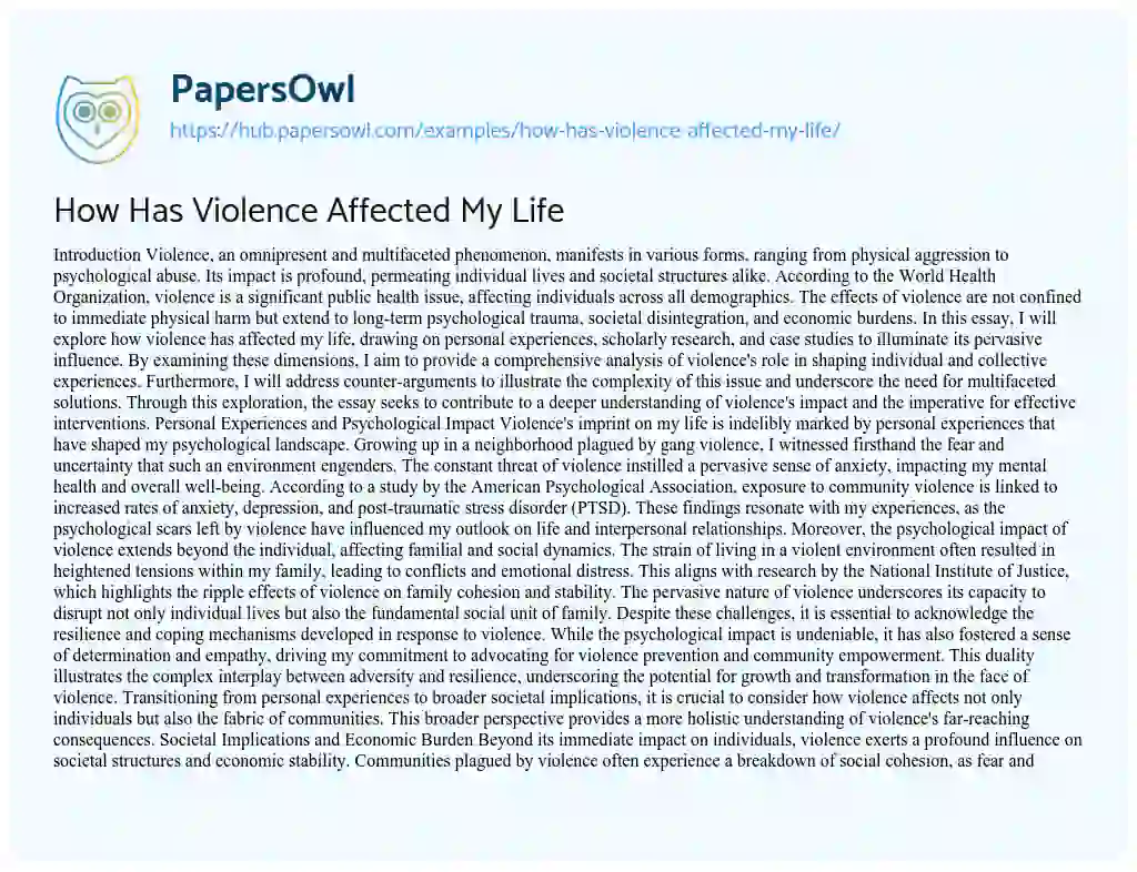Essay on How Has Violence Affected My Life