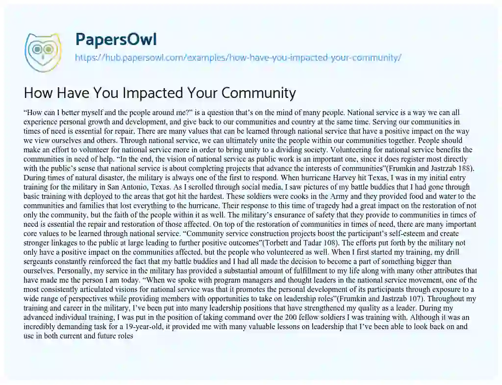 Essay on How Have You Impacted Your Community