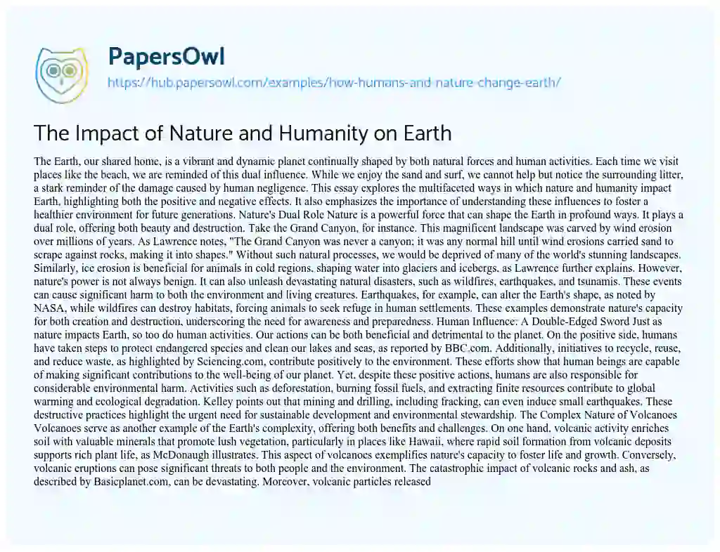Essay on The Impact of Nature and Humanity on Earth