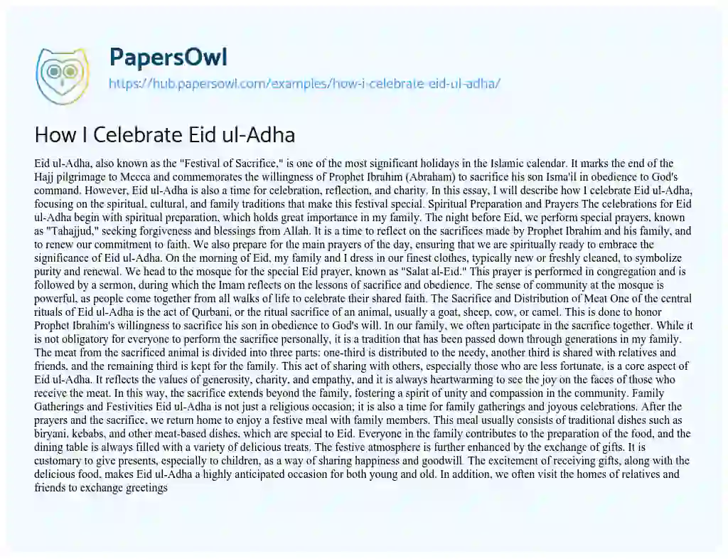 Essay on How I Celebrate Eid ul-Adha