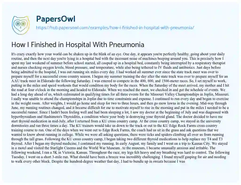 Essay on How I Finished in Hospital With Pneumonia