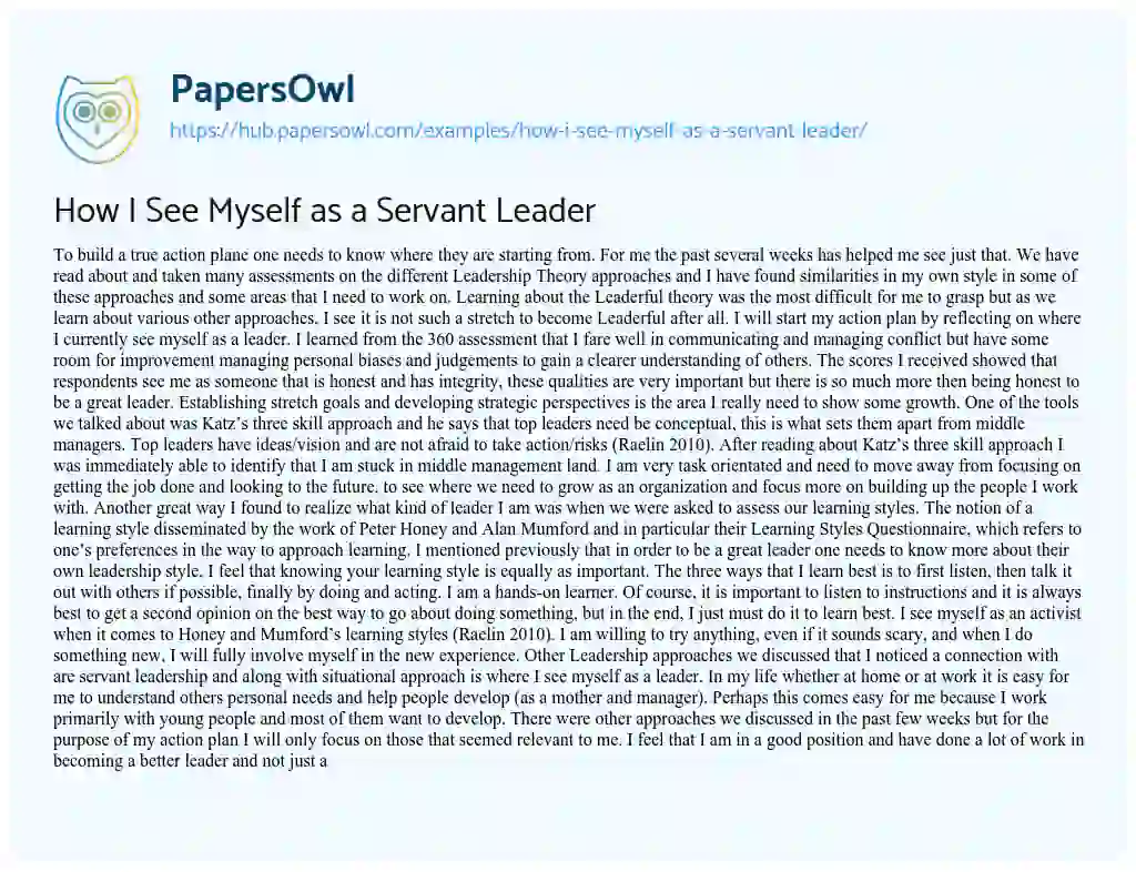 Essay on How I See Myself as a Servant Leader