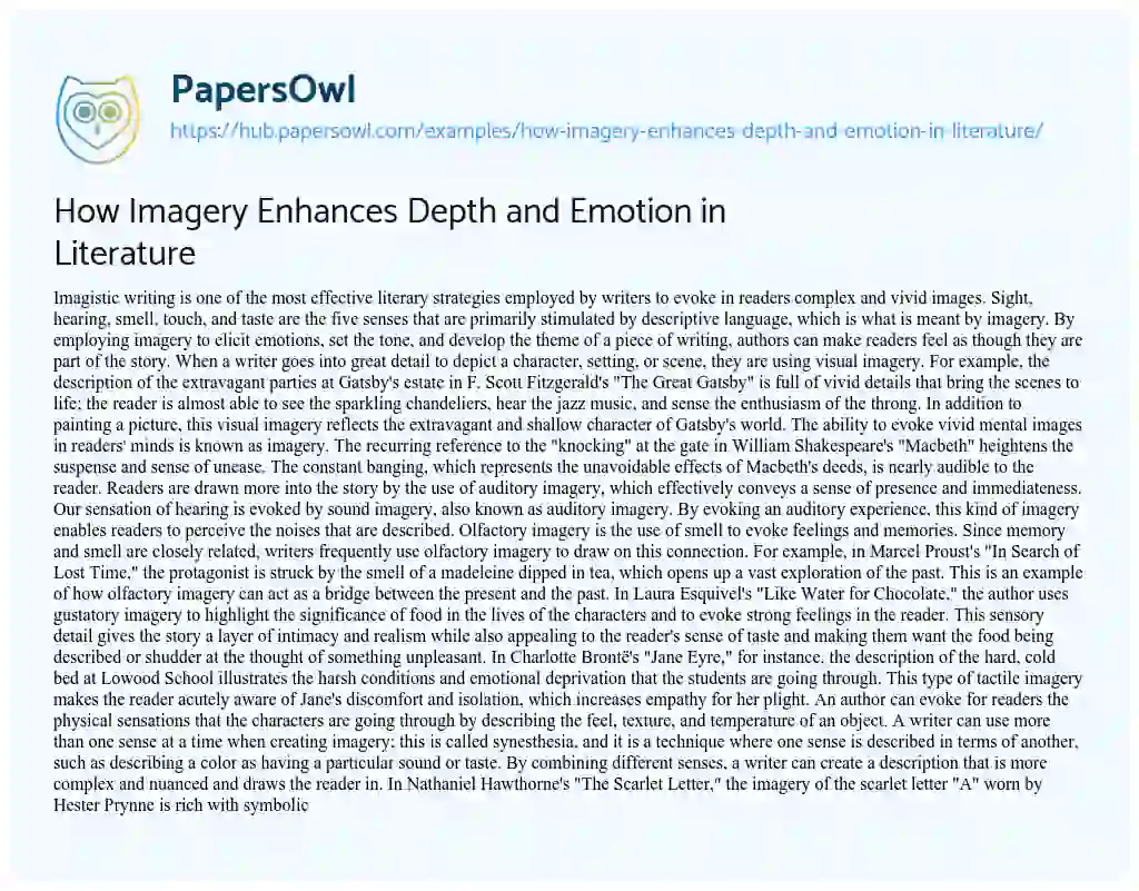 Essay on How Imagery Enhances Depth and Emotion in Literature
