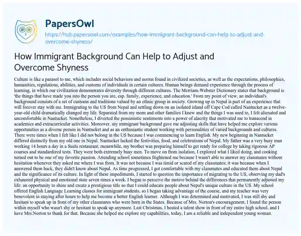 Essay on How Immigrant Background Can Help to Adjust and Overcome Shyness