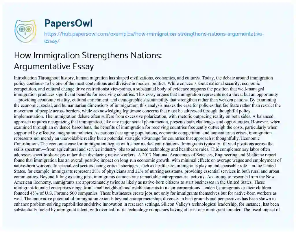 Essay on How Immigration Strengthens Nations: Argumentative Essay
