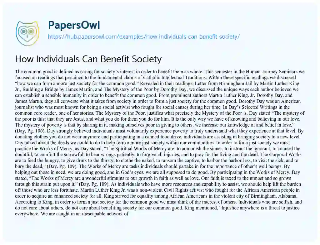 Essay on How Individuals Can Benefit Society