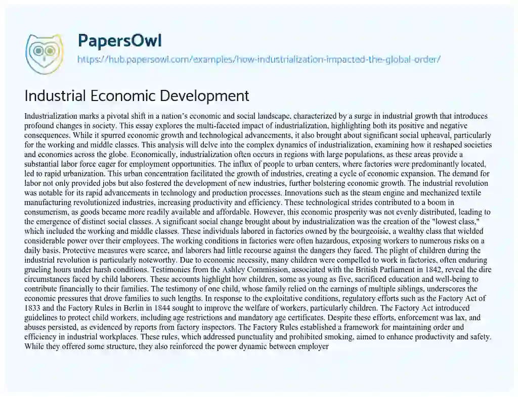 Essay on Industrial Economic Development