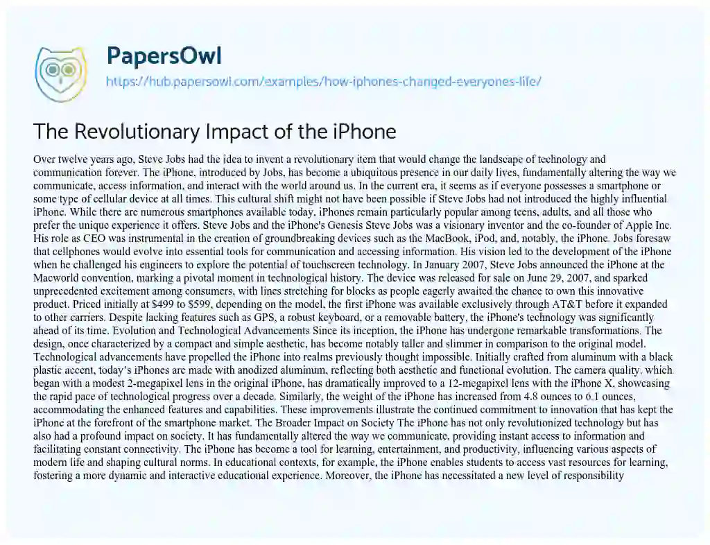 Essay on The Revolutionary Impact of the iPhone
