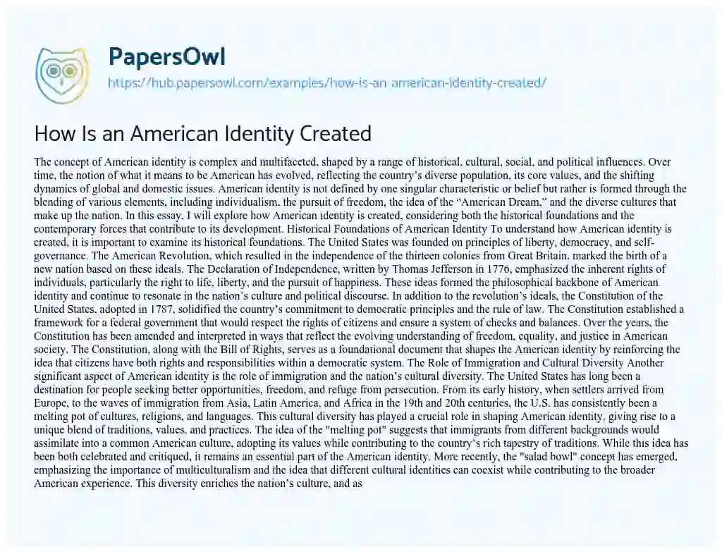 Essay on How Is an American Identity Created