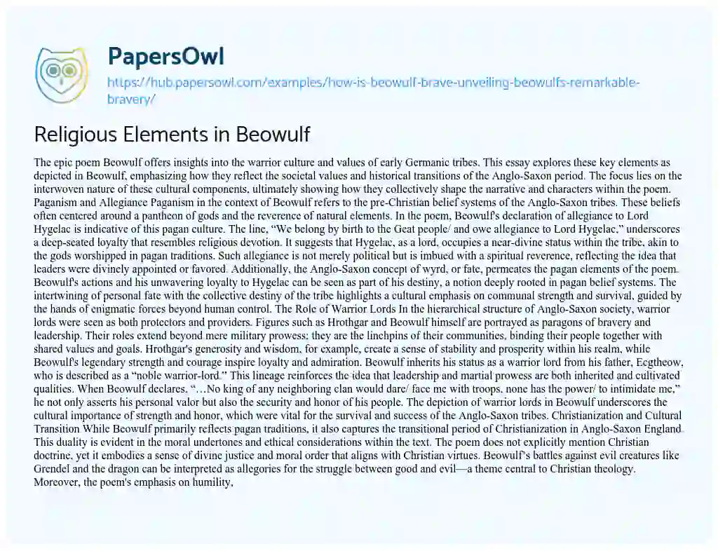Essay on Religious Elements in Beowulf