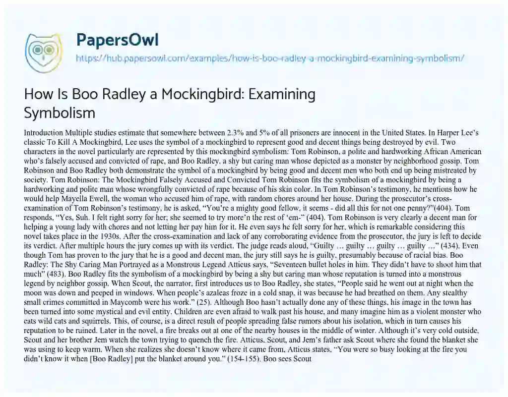 Essay on How Is Boo Radley a Mockingbird: Examining Symbolism