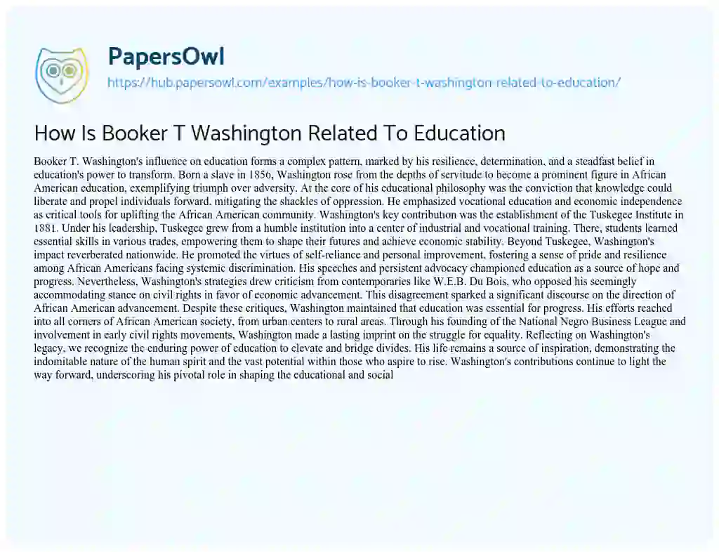 Essay on How Is Booker T Washington Related To Education