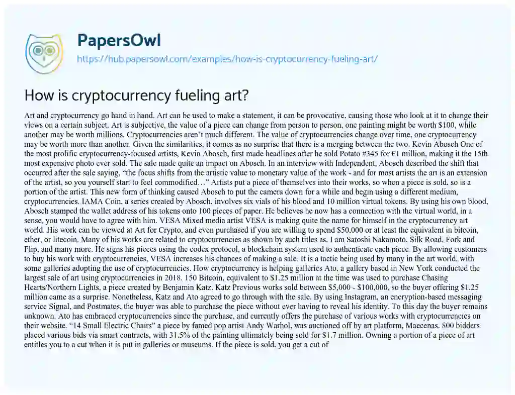 Essay on How is cryptocurrency fueling art?