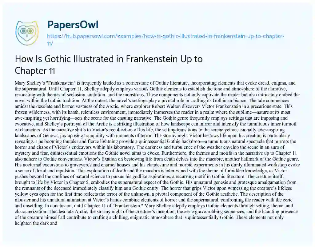 Essay on How Is Gothic Illustrated in Frankenstein Up to Chapter 11