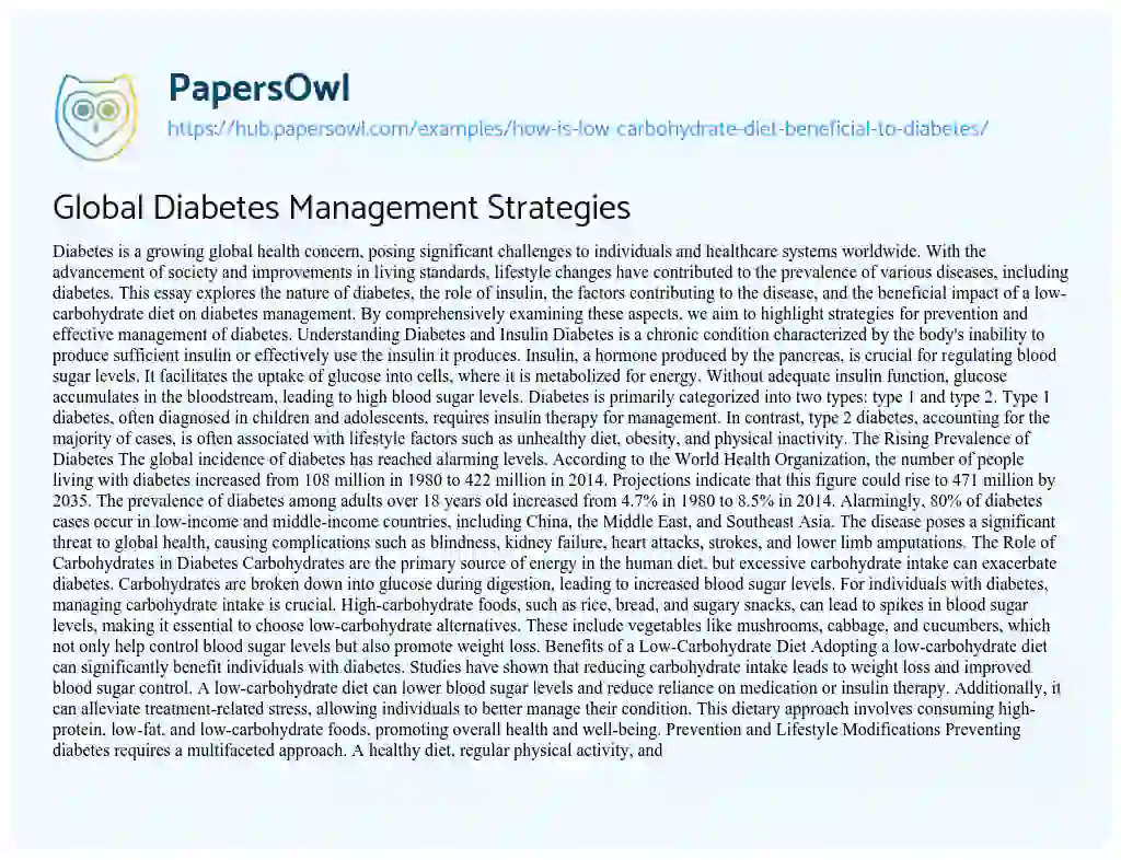 Essay on Global Diabetes Management Strategies
