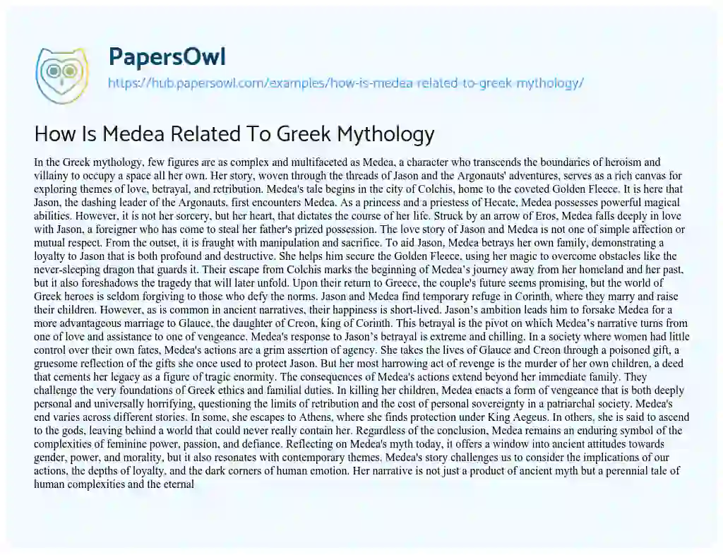 Essay on How Is Medea Related To Greek Mythology