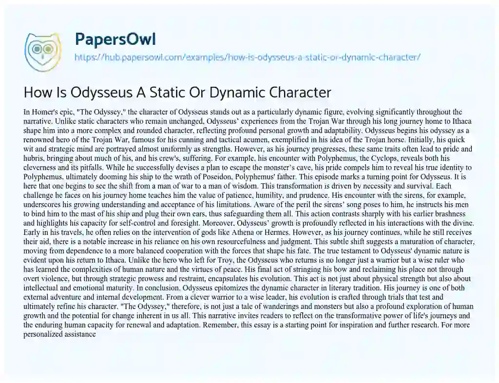 Essay on How Is Odysseus A Static Or Dynamic Character