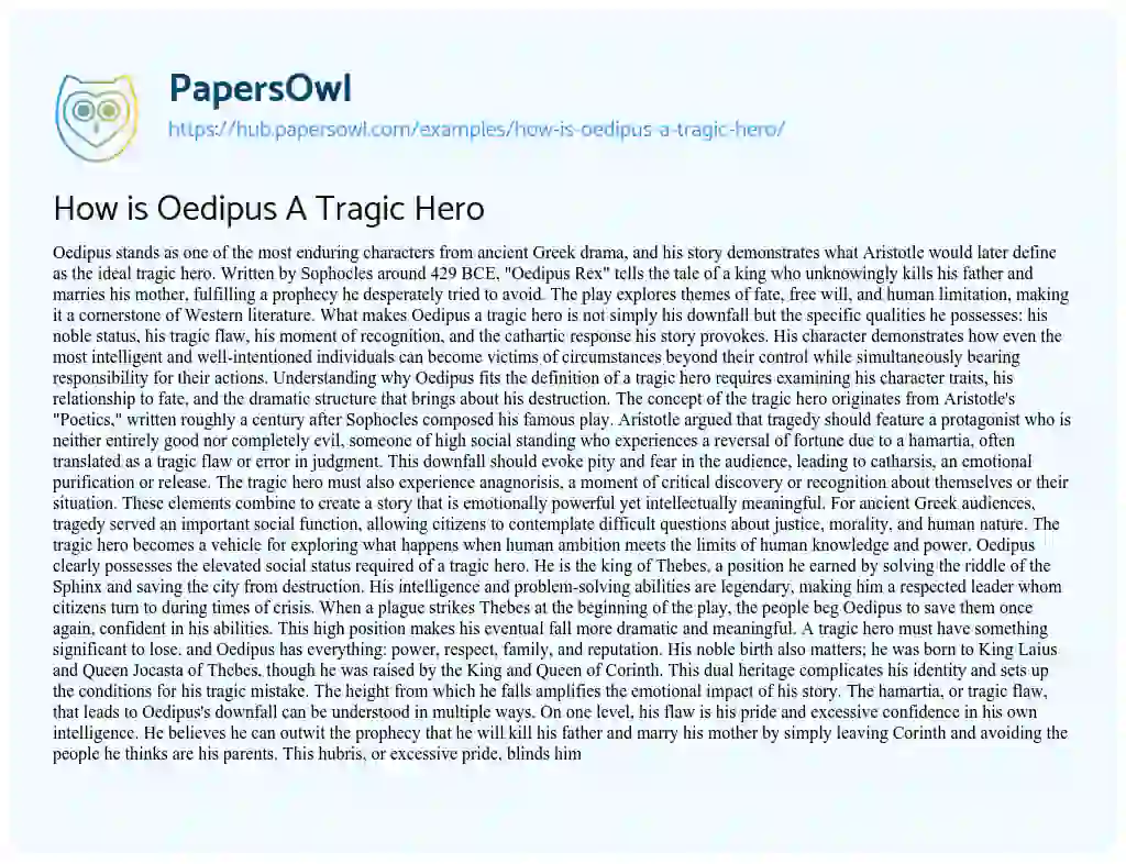 Essay on How is Oedipus A Tragic Hero