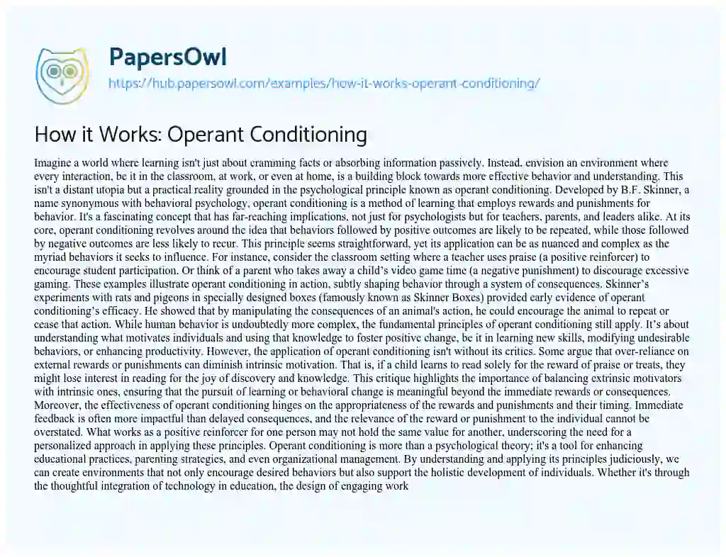 Essay on How it Works: Operant Conditioning