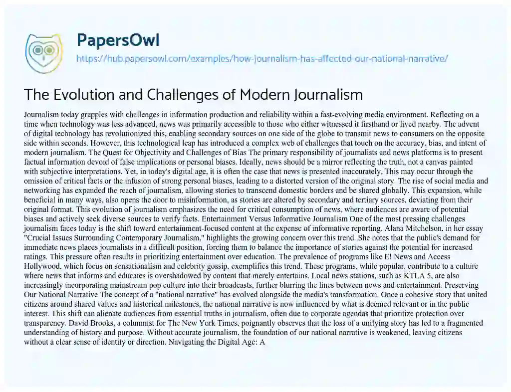 Essay on The Evolution and Challenges of Modern Journalism