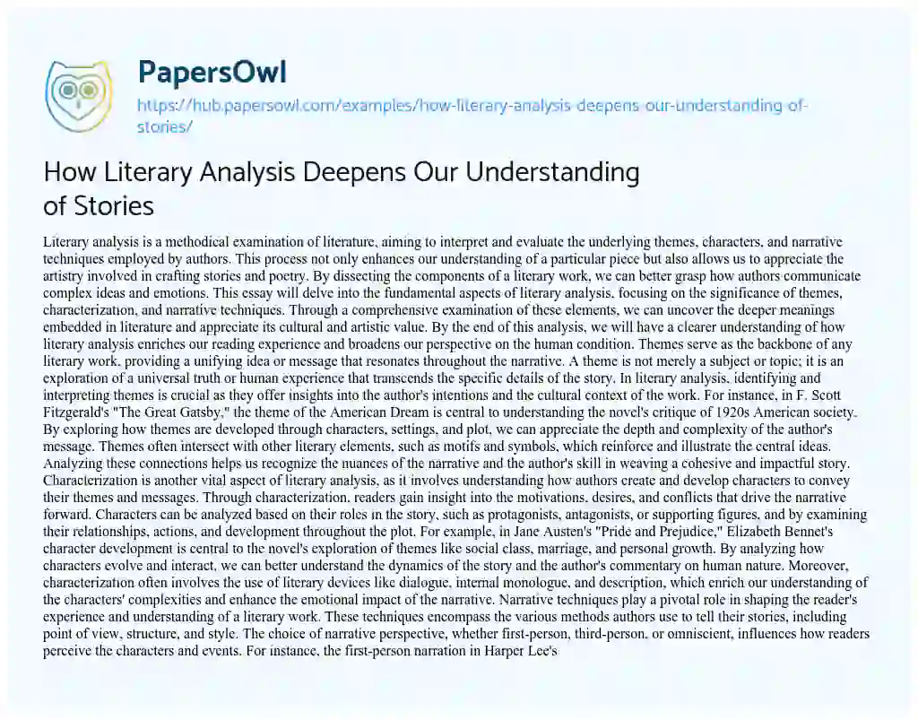 Essay on How Literary Analysis Deepens Our Understanding of Stories