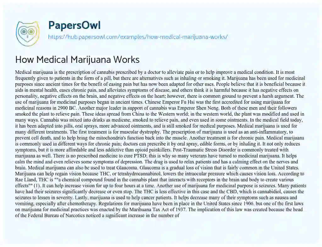 Essay on How Medical Marijuana Works