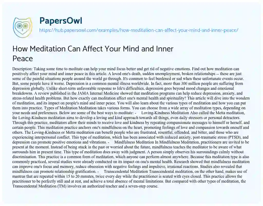 Essay on How Meditation Can Affect Your Mind and Inner Peace
