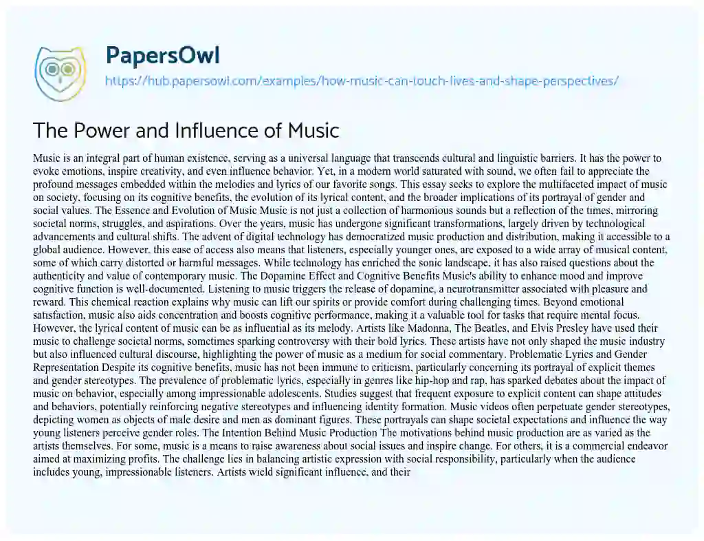 Essay on The Power and Influence of Music
